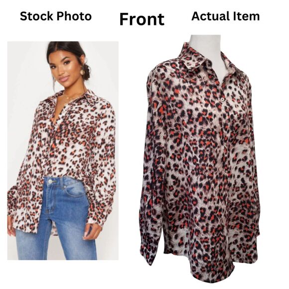 PrettyLittleThing Oversized Animal Print Button Down Top Size 4 - Picture 1 of 14